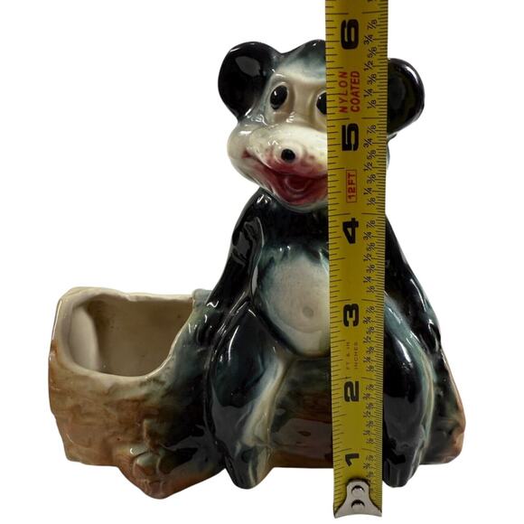 Vintage Ceramic Planter Bear on Log American Bisque Retro MCM Country Succulent - Picture 8 of 10